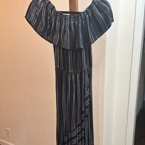 Flamenco style cotton off-shoulder black dress